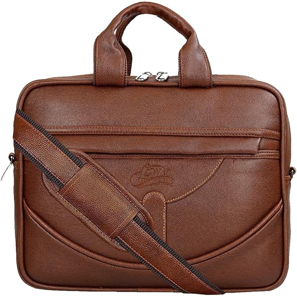 ZXC Genuine Brown Leather Laptop Messenger Bag-15.6 Inch : Amazon